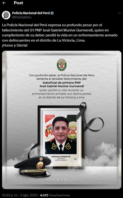 Delincuentes desatan balacera en La Victoria: muere un policía y una niña resulta herida. Infobae Perú / Captura: X