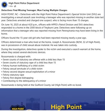 La adolescente había sido reportada como desaparecida hace casi un año en el noreste del país. (Crédito: Facebook / High Point Police Department)