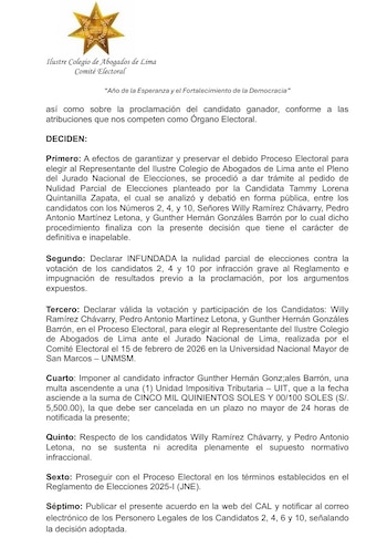 Resolución del Comité Electoral del