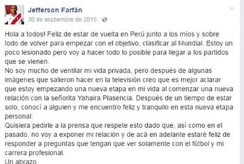 Jefferson Farfán anunció su romance