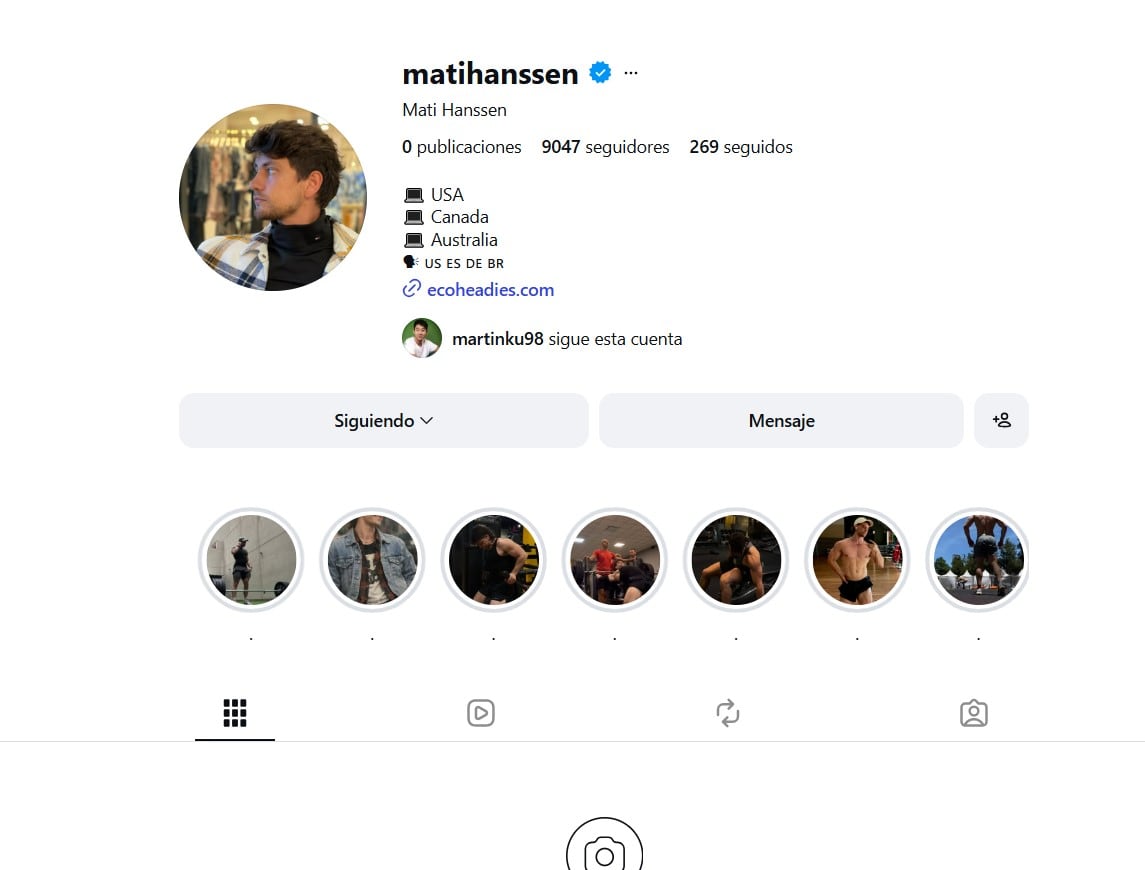 El perfil de Instagram de Matías Hanssen