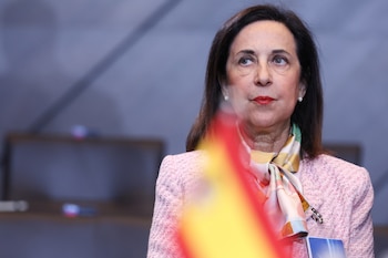 La ministra de Defensa de España Margarita Robles en una reunión de la OTAN en Bruselas. (AP foto/Omar Havana)