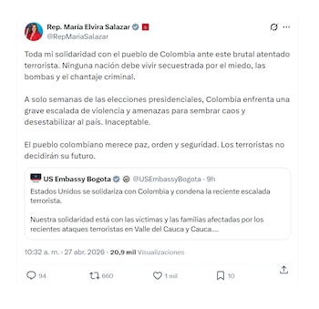 María Elvira Salazar y su concepto sobre ataques en Cauca y Valle del Cauca