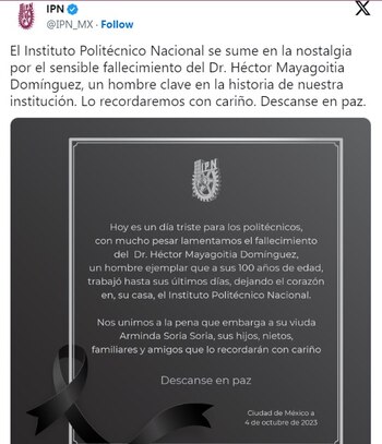El IPN lamentó el fallecimiento