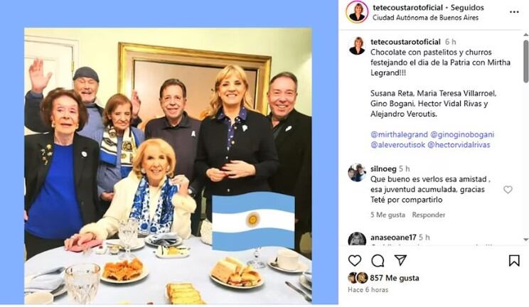 Con motivo del festejo del 25 de mayo, uno de los últimos encuentros entre Mirtha Legrand y la recientemente fallecida Susana Reta en su casa (Instagram)