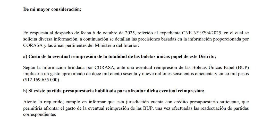 Respuesta de oficio de Lisandro Catalán al juez Alejo Ramos Padilla