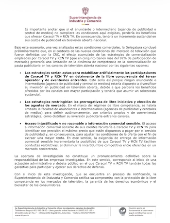 El pliego de cargos, comunicado