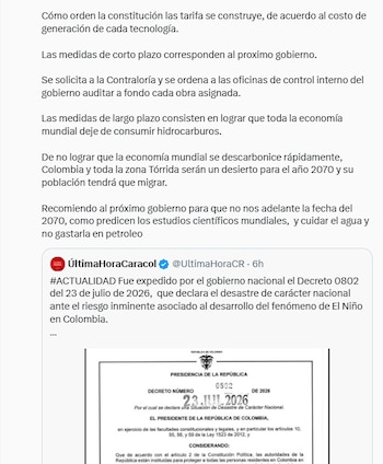 Petro sostuvo que el agua del país debe usarse para el bien de los colombianos y no para extraer petróleo - crédito @petrogustavo/X