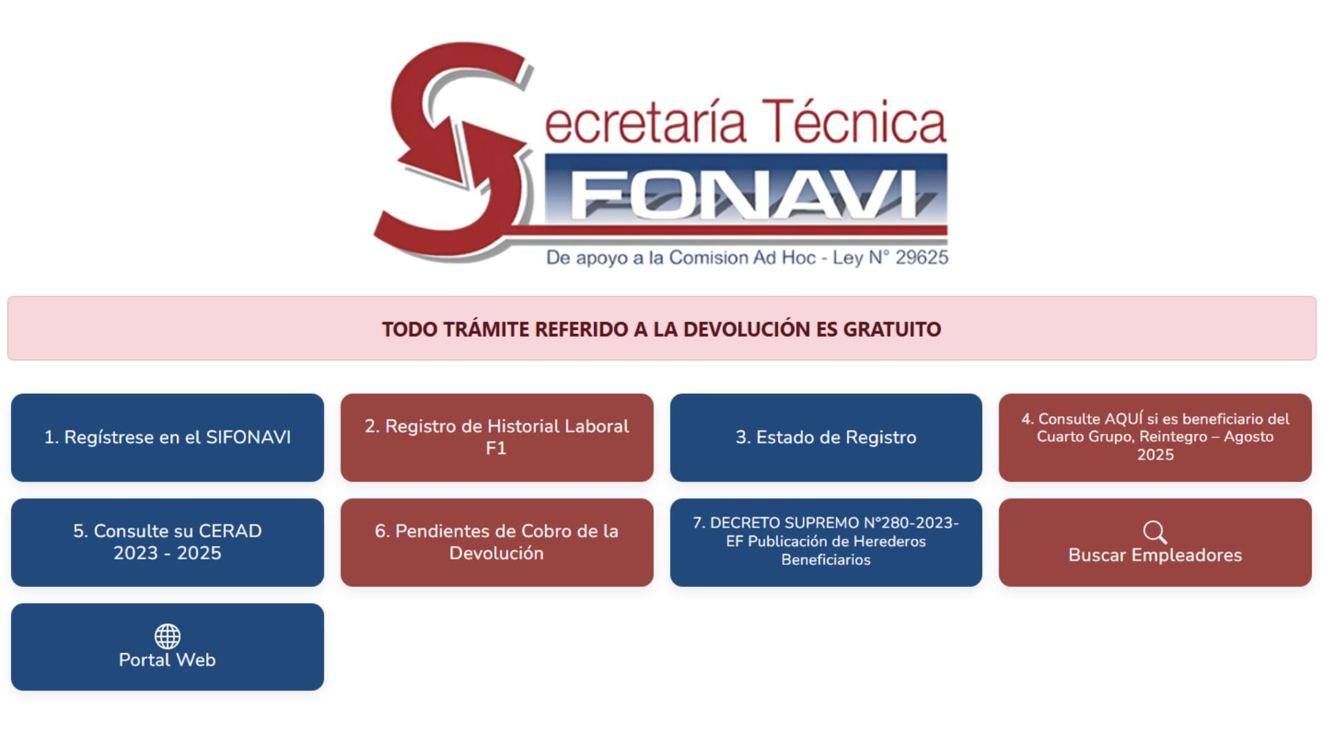 Así se ve la página de la Secretaría Técnica del Fonavi. - Crédito Captura de la Secretaría Técnica