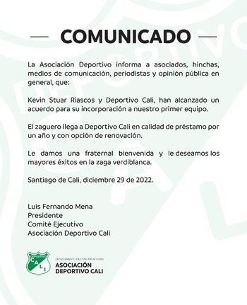 Deportivo Cali confirma a Kevin