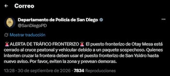 El Departamento de Policía de San Diego informó sobre el cierre temporal