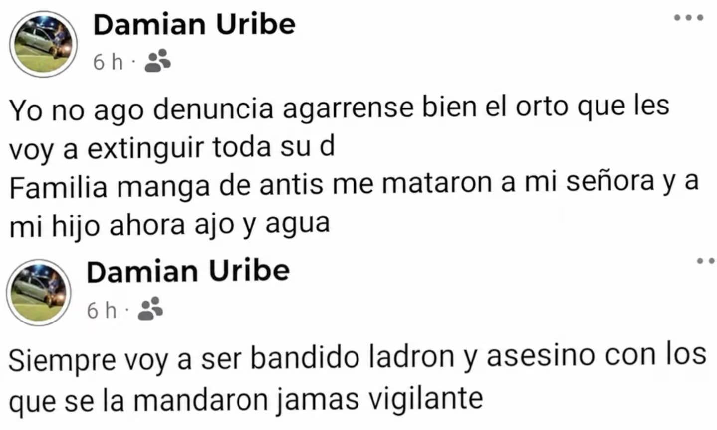 La publicaciones que realizó Uribe en su cuenta personal (Facebook: Infoaguilares)