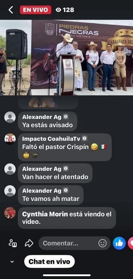 Alcalde Jacobo Rodríguez de Piedras Negras recibió amenazas durante una transmisión en vivo con respecto a la feria municipal. Foto: (Captura de Pantalla)