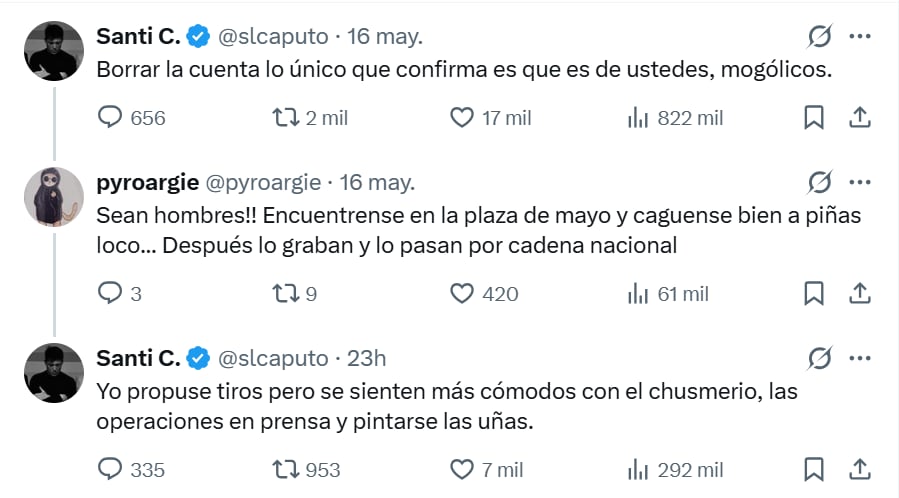 El intercambio del asesor presidencial, Santiago Caputo, con un usuario de X