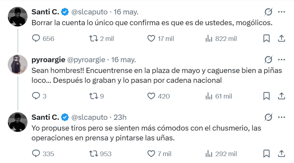 Santiago Caputo aseguró que propuso "tiros" para resolver la interna con el sector de Karina Milei.