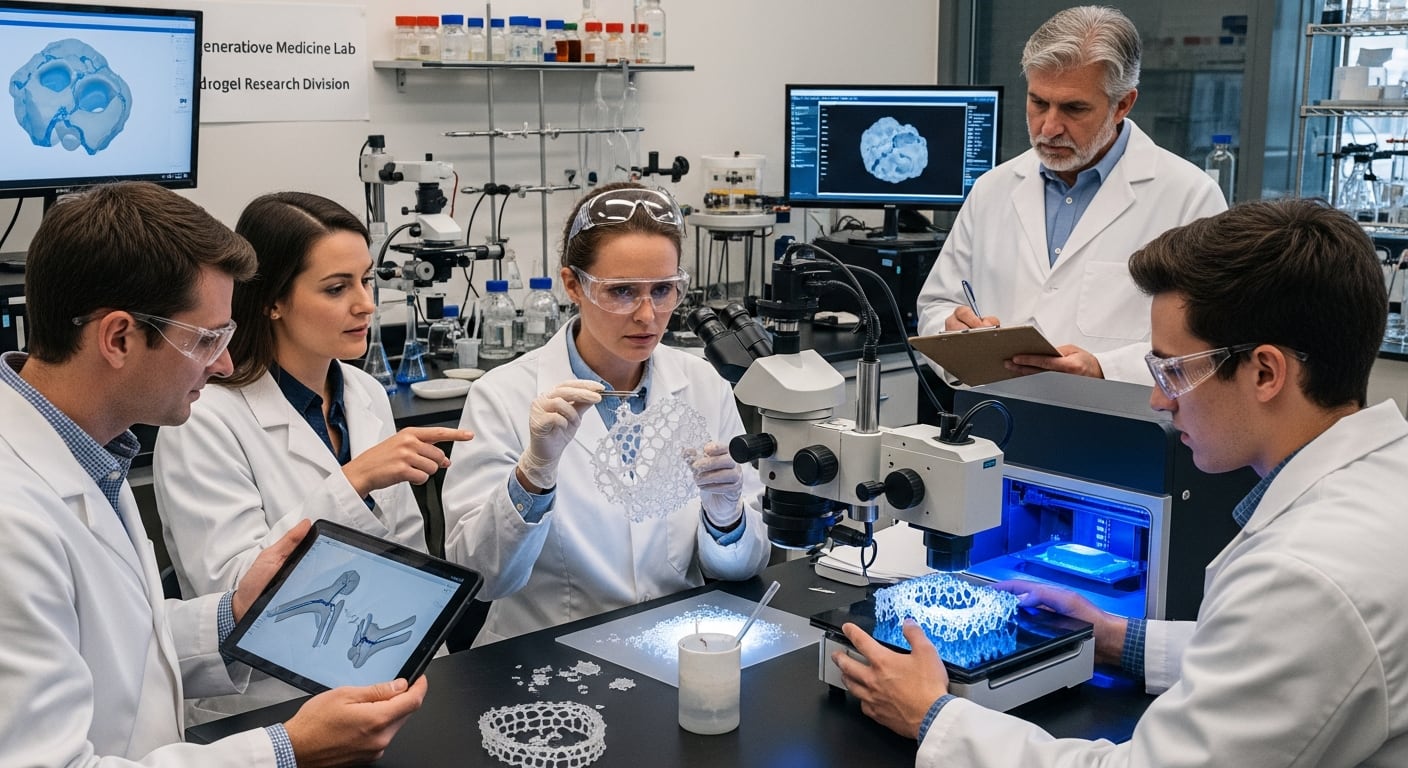 En pruebas de laboratorio, las células formadoras de hueso migraron rápidamente al hidrogel y comenzaron a producir colágeno, clave en la regeneración ósea. (Imagen Ilustrativa Infobae)