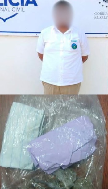 La Policía Nacional Civil de El Salvador capturó a Josué E., un estudiante de 18 años, con siete porciones de marihuana en Zacatecoluca. (Cortesía: Policía Nacional Civil)