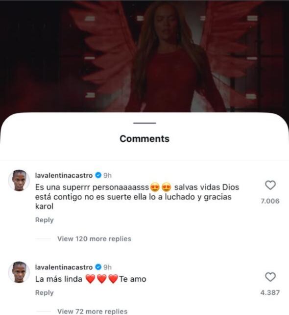 La modelo que debutó en la pasarela de Victoria's Secret destacó también el impacto de Karol G @lavalentinacastro / Instagram