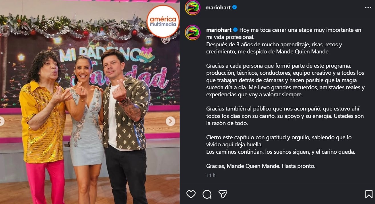 Mario Hart deja ‘Mande quien mande’ y recibe emotivas reacciones de María Pía y Carlos Vílchez. Infobae Perú / Captura TV - América Televisión