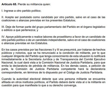 El artículo 65 del PRI