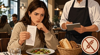 Una clienta revisa el ticket de su consumo en una escena que ilustra el caso viral que desató un debate sobre el trato hacia las personas con celiaquía (Imagen ilustrativa Infobae)