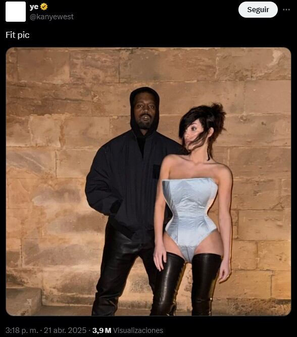 Kanye West publicó una nueva foto junto a Bianca Censori el mismo día que habló sobre sus experiencias incestuosas (Captura: X/@kanyewest)