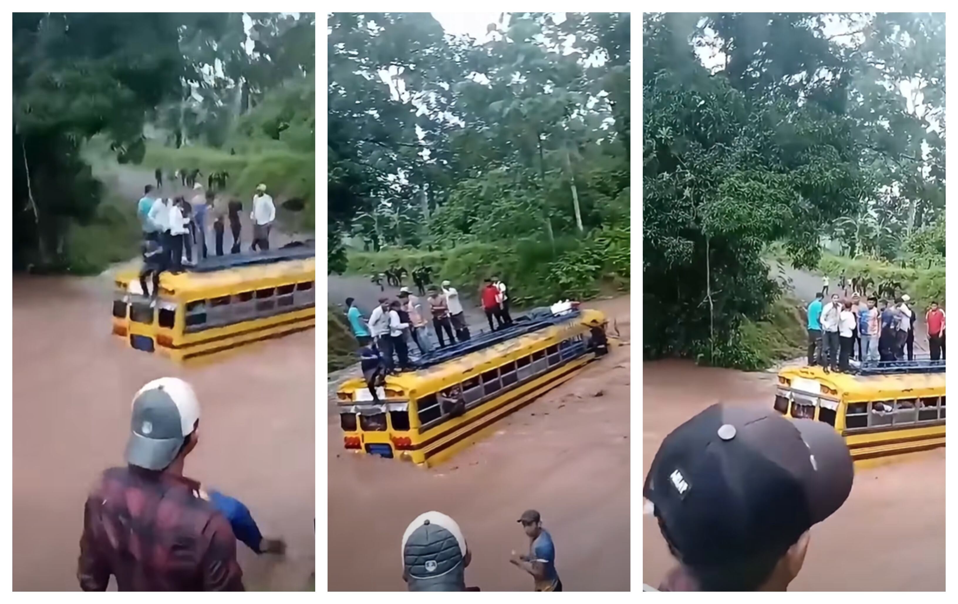 Motorista intentó cruzar un río crecido de Nicaragua y el bus quedó varado