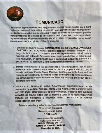 EL ELN enfrentado con las