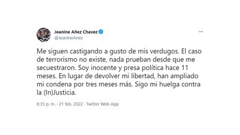 El tuit de Jeanine Áñez