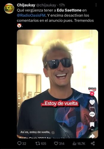 Críticas contra Edu Saettone. Twitter