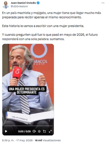 Juan Daniel Oviedo señaló la falta de paridad tras 35 años de la Constitución - crédito @JDOviedoAr/X