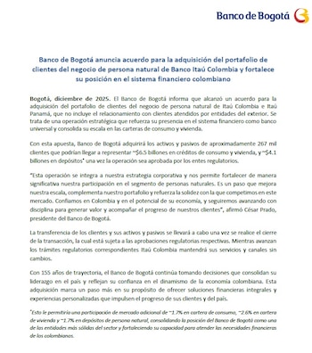 El Banco de Bogotá dice