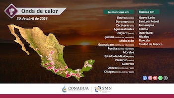 La onda de calor finaliza este jueves 30 de abril en Ciudad de México, Querétaro, Hidalgo, Tlaxcala, Colima, Nuevo León y San Luis Potosí, según pronósticos oficiales. (CONAGUA)