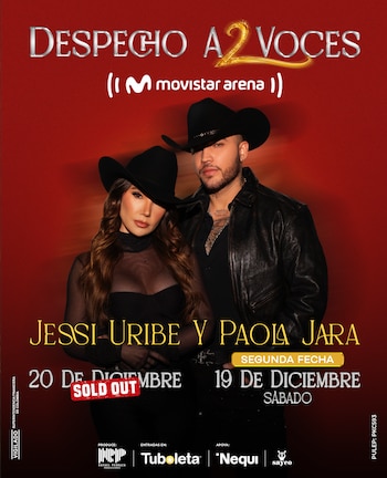 La alta demanda llevó a Jessi Uribe y Paola Jara a abrir una segunda fecha de 'Despecho a 2 Voces' para el 19 de diciembre, con preventa en TuBoleta - crédito cortesía Jessi Uribe