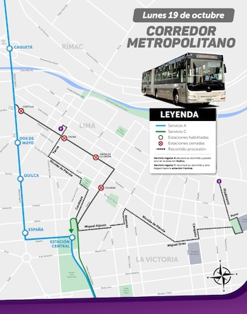 Metropolitano y corredores modificarán sus rutas este domingo 18 y lunes 19 de octubre - Créditos: ATU.