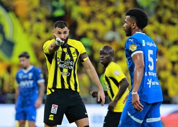 Soccer Football - Saudi Pro League - Al Ittihad v Al Hilal - King Abdullah Sports City, Jeddah, Saudi Arabia - February 22, 2025 Al Ittihad's Karim Benzema reacts REUTERS/Stringer