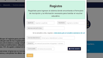Vouchers Educativos Nuevo Usuario