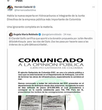 Hernán Cadavid arremete en contra