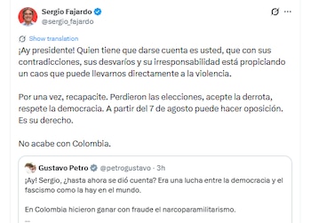 Sergio Fajardo le respondió a Petro que está "desvariando" al no reconocer la derrota electoral de la izquierda - crédito @sergio_fajardo/X