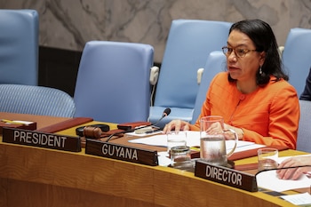 FOTO DE ARCHIVO: La candidata al puesto de secretaria general de las Naciones Unidas, Carolyn Rodrigues Birkett, interviene durante el evento "Reunión pública de la ONU: La próxima secretaria general" en la sede de las Naciones Unidas en la ciudad de Nueva York, EEUU, el 23 de julio de 2026
REUTERS/Eduardo Muñoz//Foto de archivo
