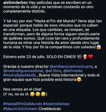 Aislinn Derbez y Mauricio Ochmann se reencuentran en la pantalla con la película ‘Hasta el Fin del Mundo’, anunciada oficialmente en redes sociales. - (Instagram)