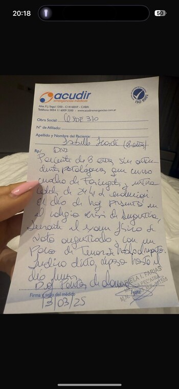 El certificado médico que presentó