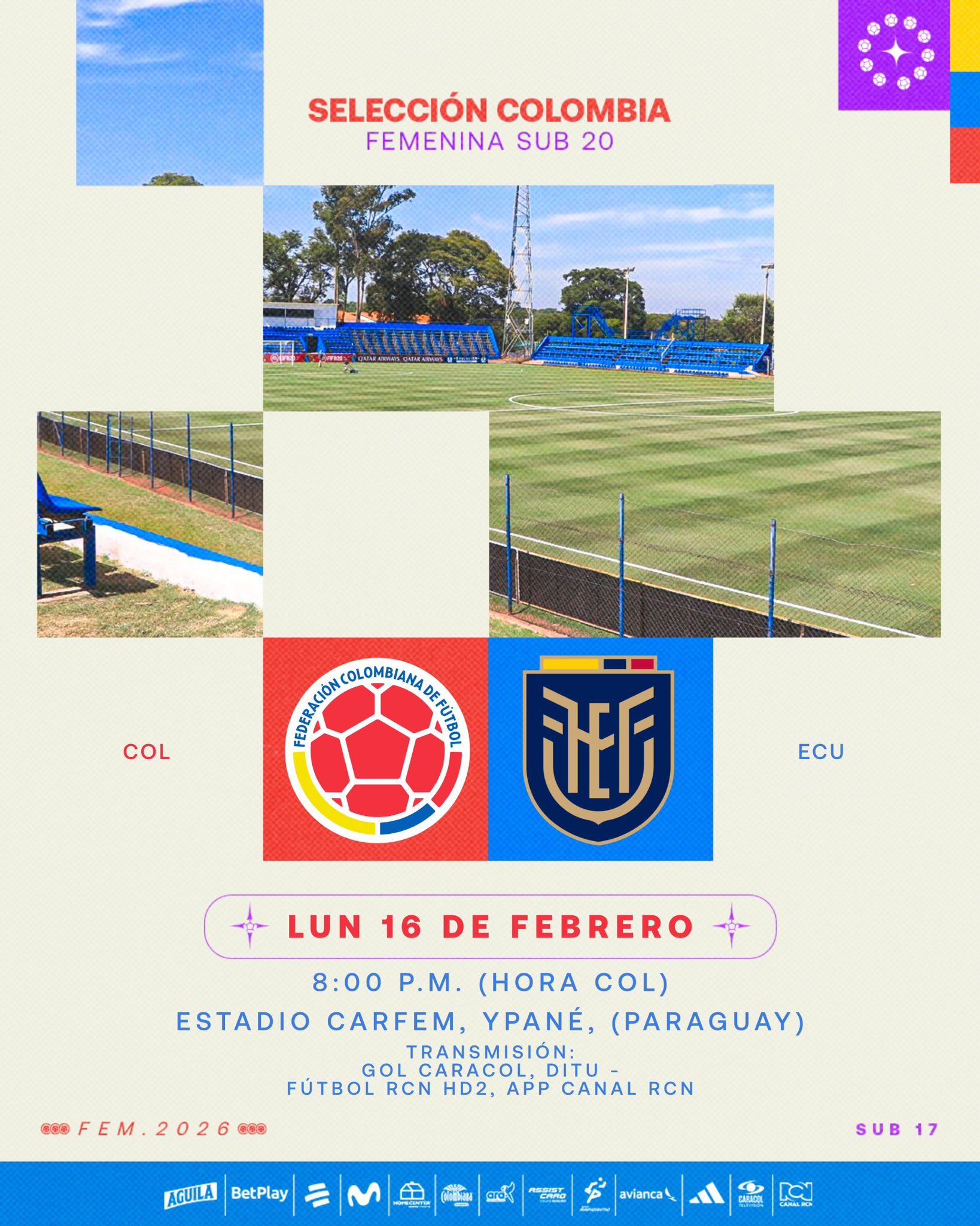 Afiche del partido de la selección Colombia contra Ecuador en el Sudamericano Femenino Sub20 - crédito Federación Colombiana de Fútbol