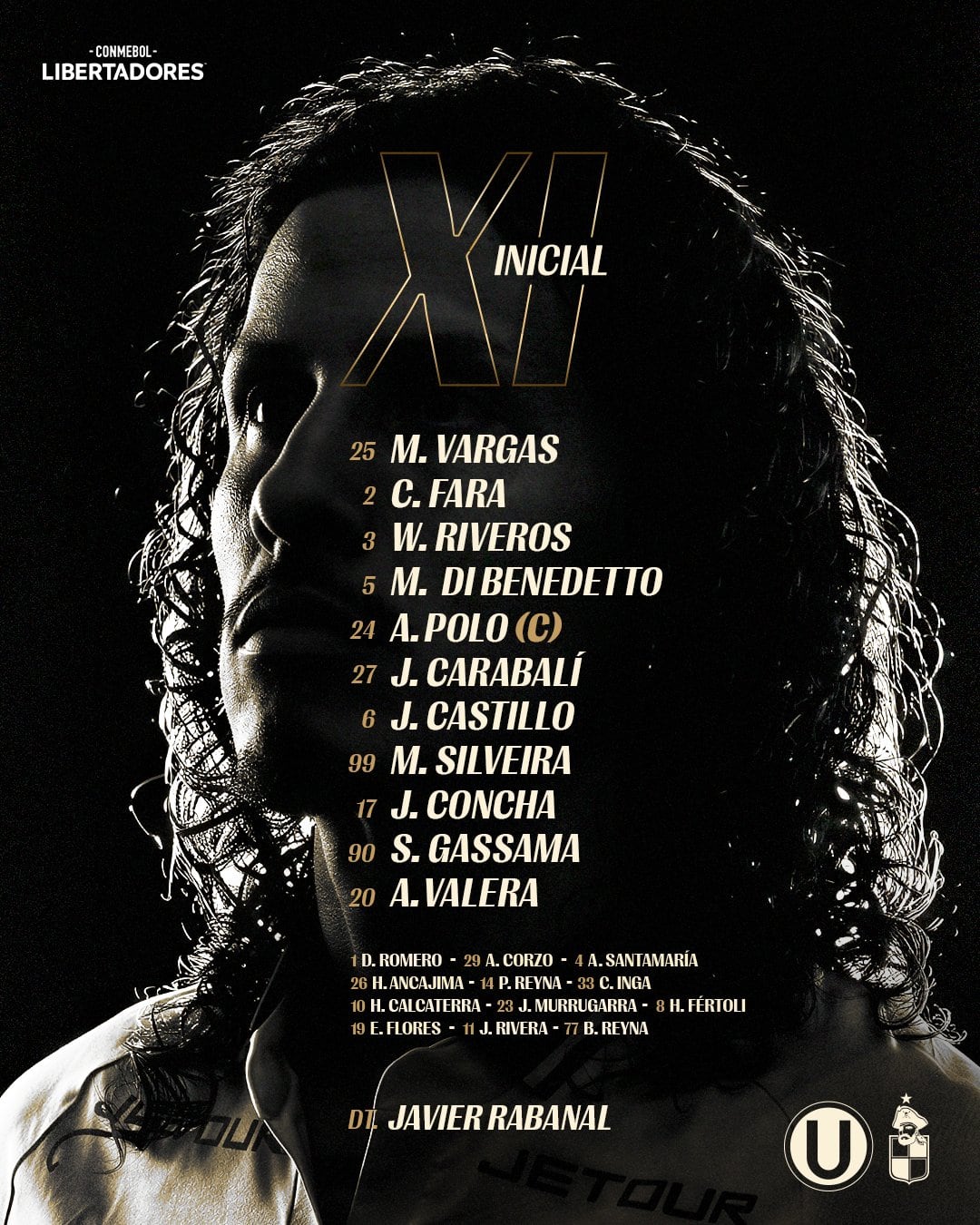 Once de Universitario para el duelo ante Coquimbo Unido por Copa Libertadores 2026.