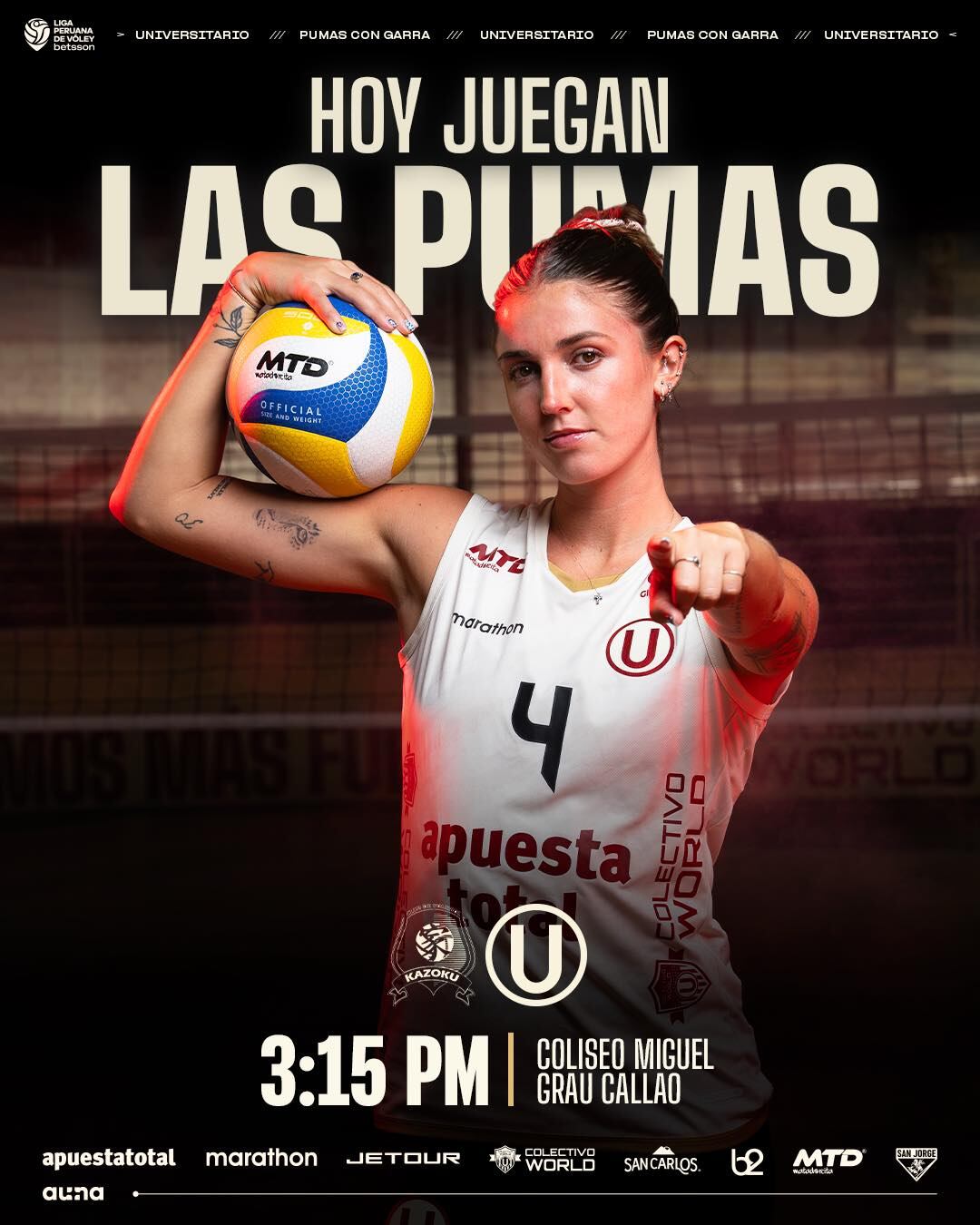 O universitário enfrenta o Kazoku No Perú na 5ª rodada da primeira fase da Liga de Vôlei 2025/26. Crédito: U Volley Press