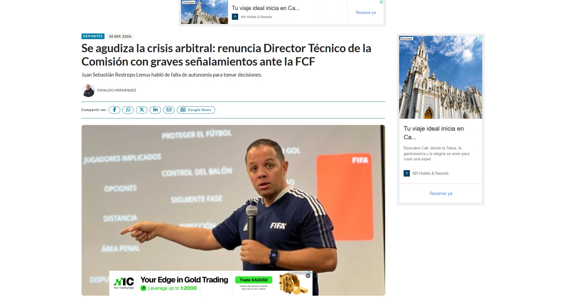 El exdirector de la Comisión de Árbitros, Sebastián Restrepo, realizó fuertes acusaciones contra la Federación Colombiana de Fútbol y explicó los motivos de su renuncia: “Una situación insostenible”