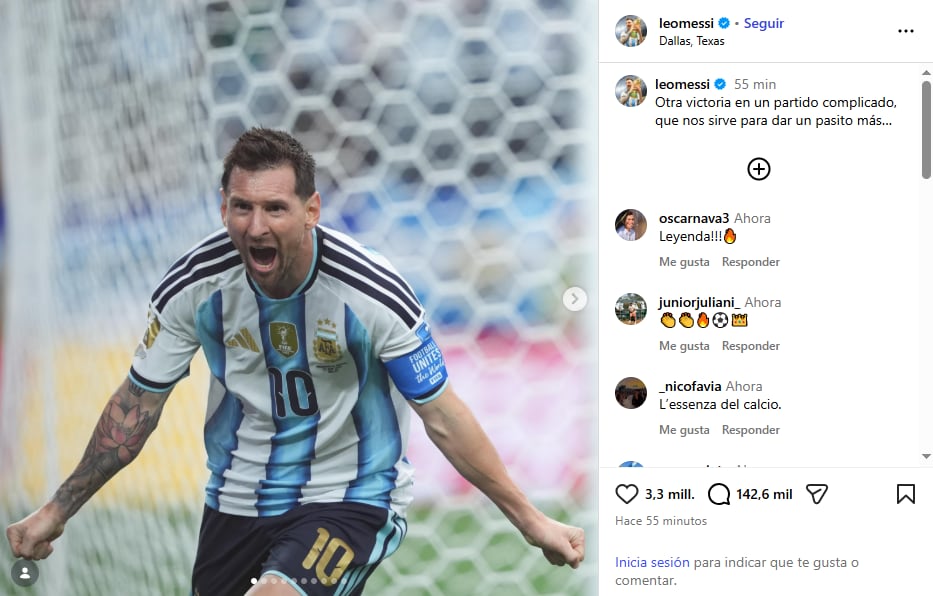 Messi publicó un carrusel de diez fotos en Instagram tras la victoria ante Austria, con una frase que eligió la mesura sobre la euforia