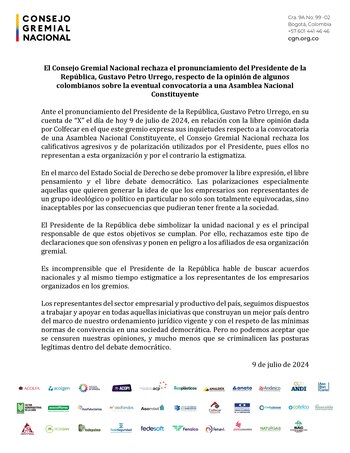 El Consejo Gremial rechazó el