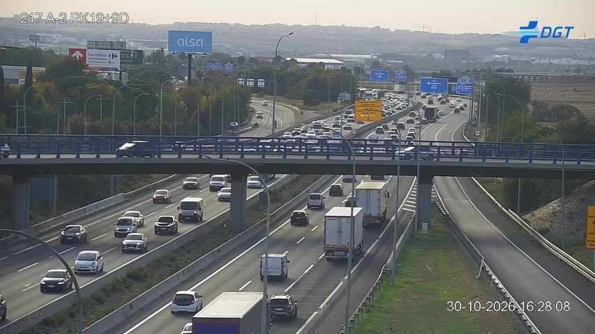 Estado del tráfico en la autovía A-2 a la altura del kilómetro 19,9, en Madrid. (DGT)