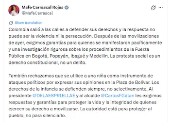 Mensaje de Mafe Carrascal tras protestas del 14 de octubre de 2026 - crédito